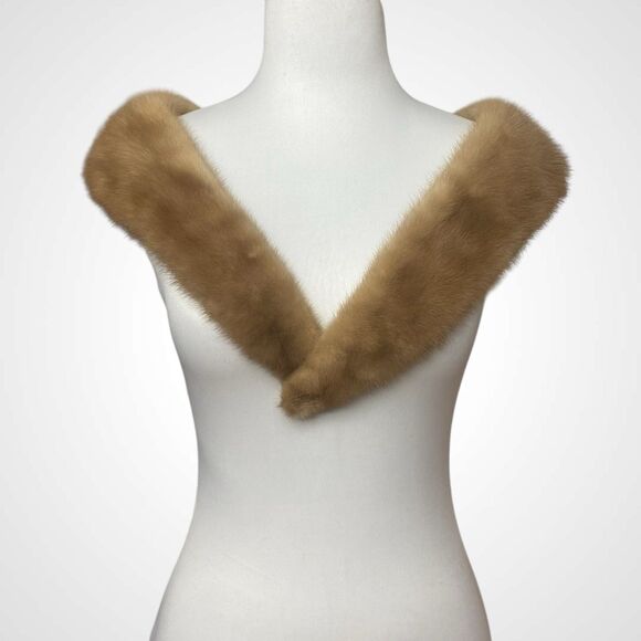 Light Brown Genuine Mink Fur Jacket Coat Collar Stole Wrap Scarf 45x4" Lined - Picture 2 of 10